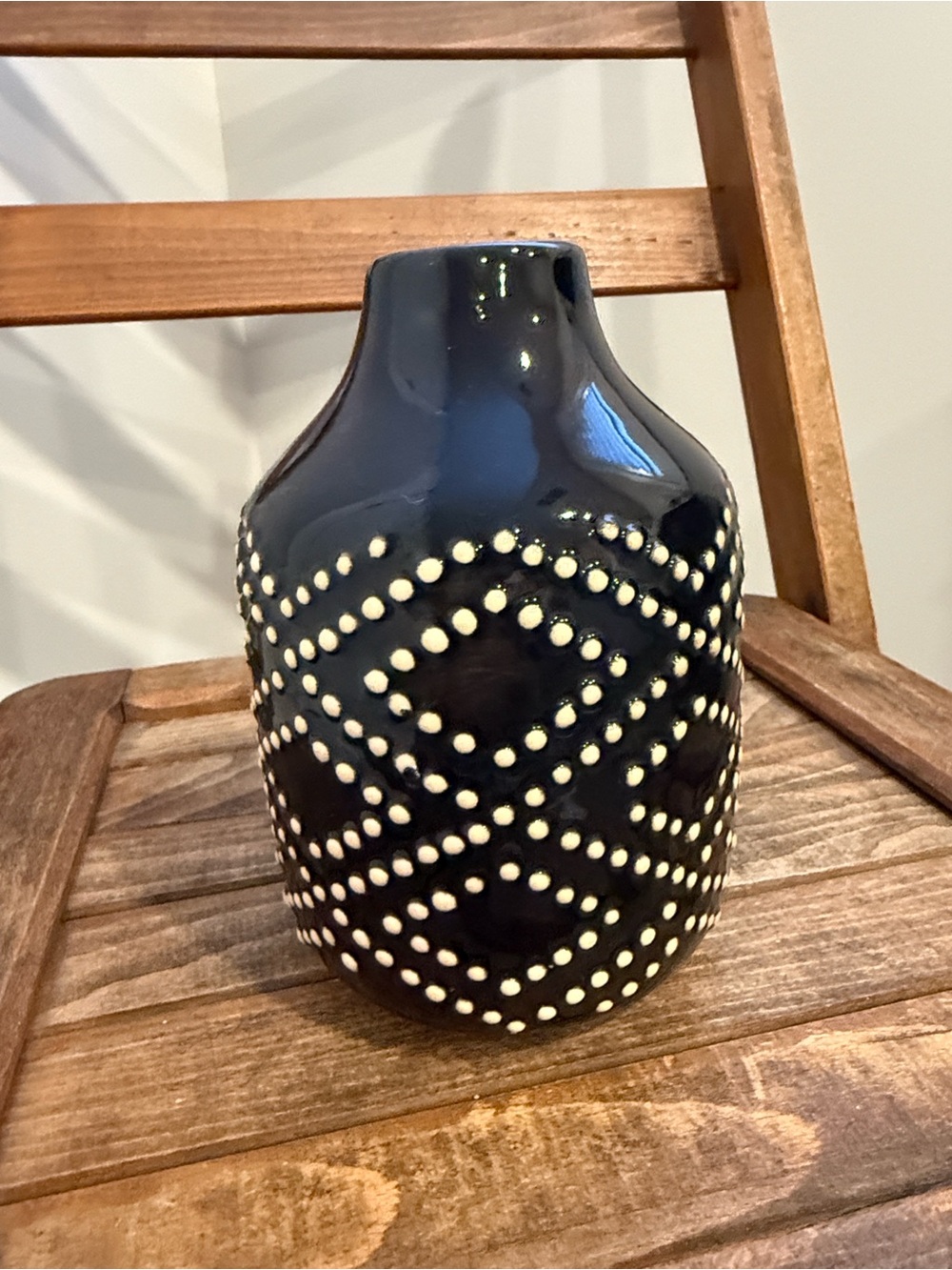 Black Ceramic Vase Raised Dot Geometric Pattern 5”